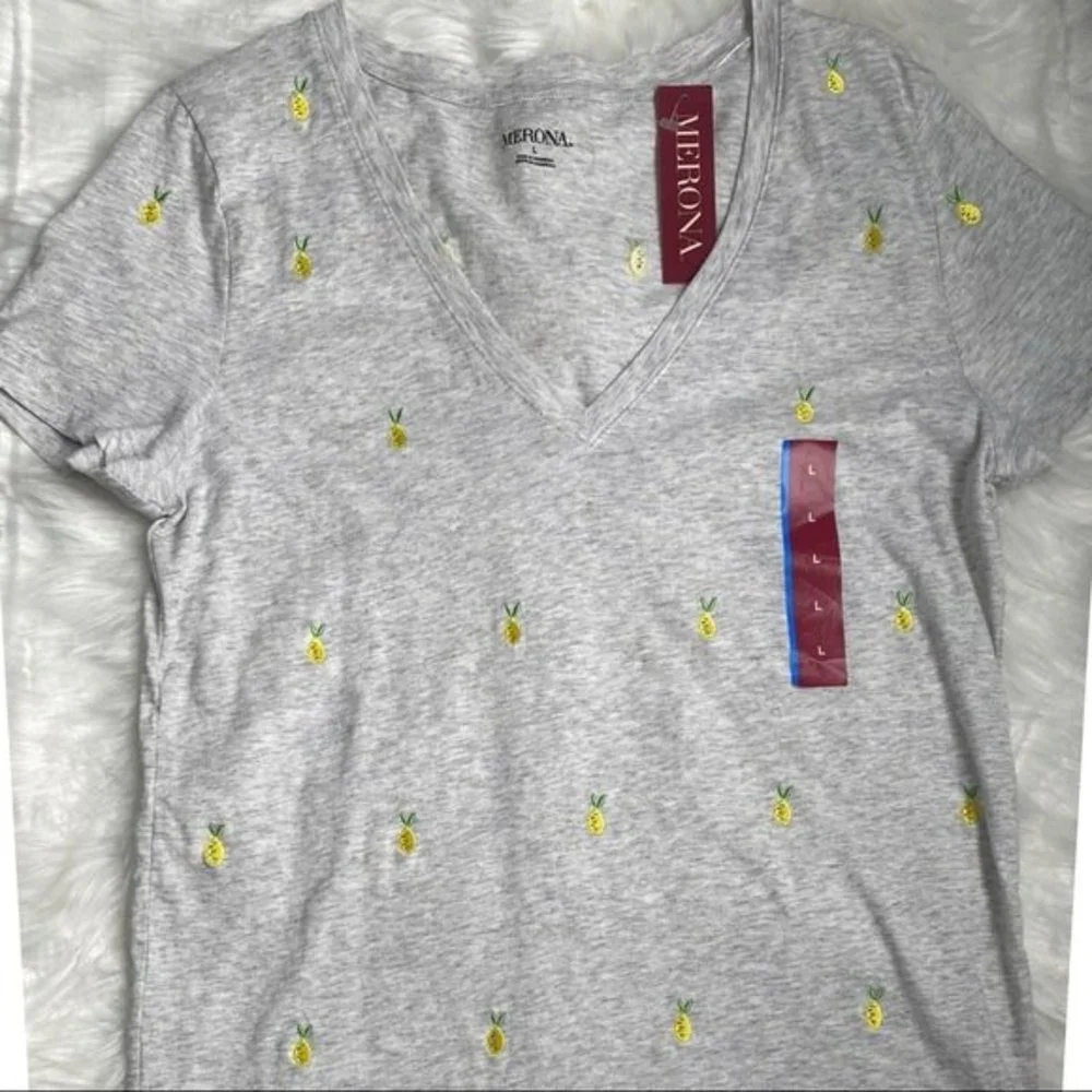 NEW Merona V-Neck with Lemon Accents, Gray - Picture 2 of 4